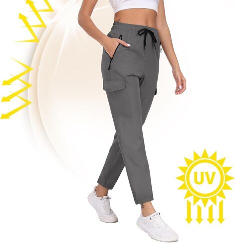 Hiking Pants for Women UPF 50+ Cargo Quick Dry Water Resistant Elastic Waist Zip Pockets Travel Work Lightweight Running in Saudi Arabia