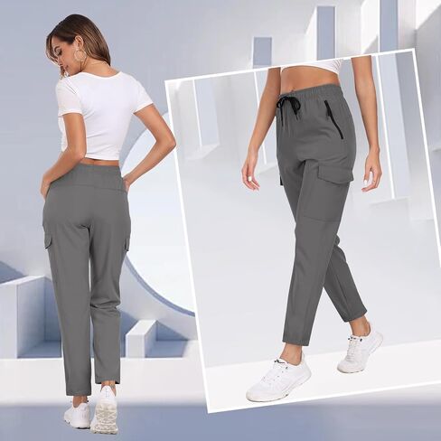 Hiking Pants for Women UPF 50+ Cargo Quick Dry Water Resistant Elastic Waist Zip Pockets Travel Work Lightweight Running in Saudi Arabia