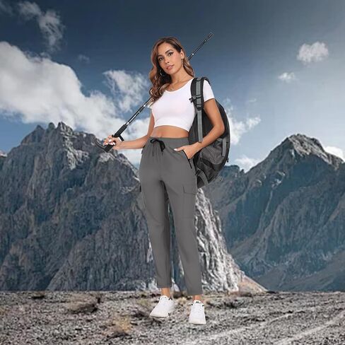 Hiking Pants for Women UPF 50+ Cargo Quick Dry Water Resistant Elastic Waist Zip Pockets Travel Work Lightweight Running in Saudi Arabia