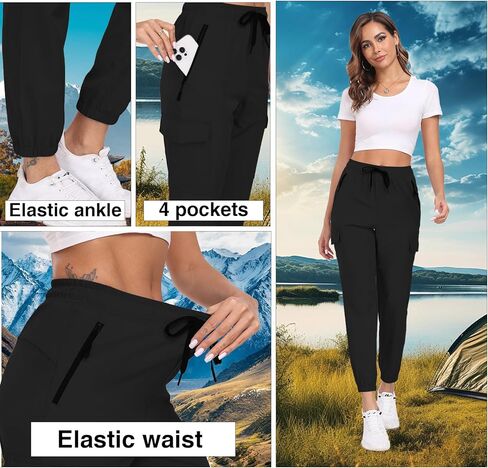 سراويل للمشي لمسافات طويلة للنساء UPF 50+ البضائع سريعة الجفاف مقاومة للماء خصر مرن جيوب بسحاب السفر العمل خفيف الوزن الجري in Kuwait