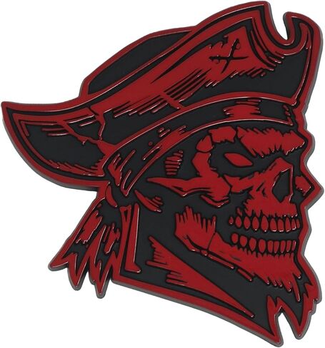 Pirate Emblem, Custom Skeleton Skull Car Badge 3D Decal Sticker, Durable Weatherproof Exterior Trunk Hood Fender, Car Truck SUV Red in Kuwait