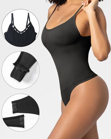 Women's Shapewear Bodysuits Thongs Women's Thong Ribbed Shapewear Bodysuits Black One Piece Sleeveless in Saudi Arabia