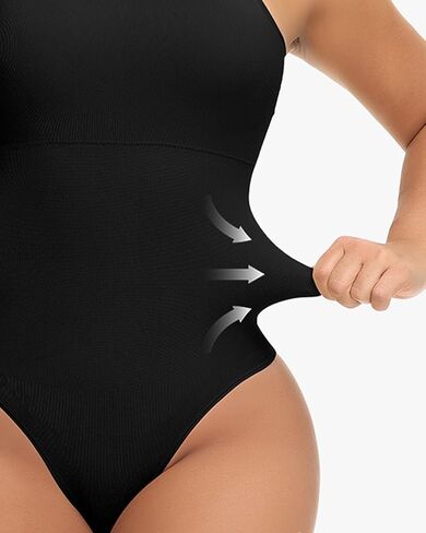 Women's Shapewear Bodysuits Thongs Women's Thong Ribbed Shapewear Bodysuits Black One Piece Sleeveless in Saudi Arabia