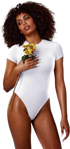 REORIA Women's Crew Neck Short Sleeve Bodysuit Fashion T-shirt Tops Bodysuits Tops in Saudi Arabia