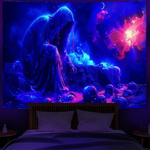 UV Reactive Tapestry Blacklight Skull Tapestry Sun Tapestries Moon Tapestries Gothic Skeleton Tapestry Colorful Witchy Tapestry Hippie Tapestry for Bedroom decor(39.4 in*59.1 in/100cm*150cm)OTEHOO tapestry style (H) in Saudi Arabia