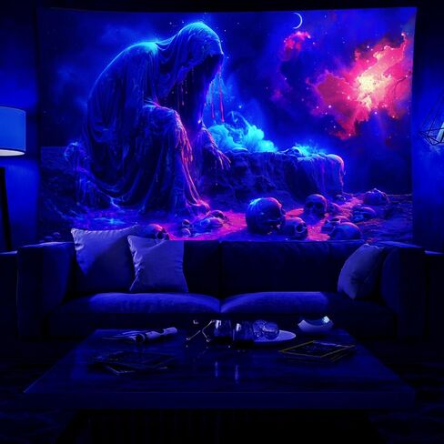 UV Reactive Tapestry Blacklight Skull Tapestry Sun Tapestries Moon Tapestries Gothic Skeleton Tapestry Colorful Witchy Tapestry Hippie Tapestry for Bedroom decor(39.4 in*59.1 in/100cm*150cm)OTEHOO tapestry style (H) in Saudi Arabia