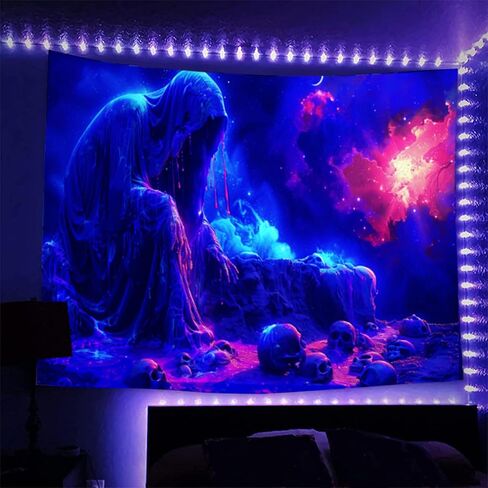 UV Reactive Tapestry Blacklight Skull Tapestry Sun Tapestries Moon Tapestries Gothic Skeleton Tapestry Colorful Witchy Tapestry Hippie Tapestry for Bedroom decor(39.4 in*59.1 in/100cm*150cm)OTEHOO tapestry style (H) in Saudi Arabia