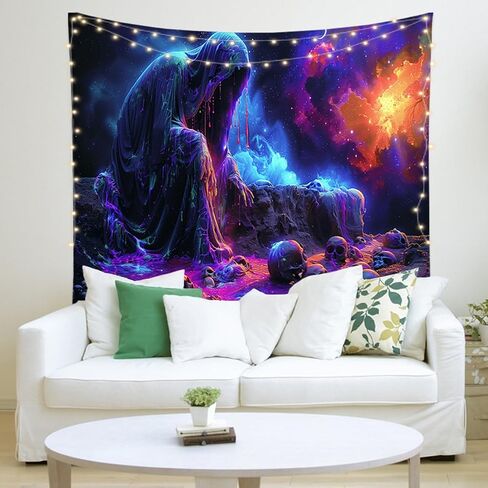 UV Reactive Tapestry Blacklight Skull Tapestry Sun Tapestries Moon Tapestries Gothic Skeleton Tapestry Colorful Witchy Tapestry Hippie Tapestry for Bedroom decor(39.4 in*59.1 in/100cm*150cm)OTEHOO tapestry style (H) in Saudi Arabia