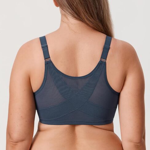 DELIMIRA Women's Front Closure Bras Posture Full Coverage Plus Size Lace Underwire Unlined Bra in Kuwait