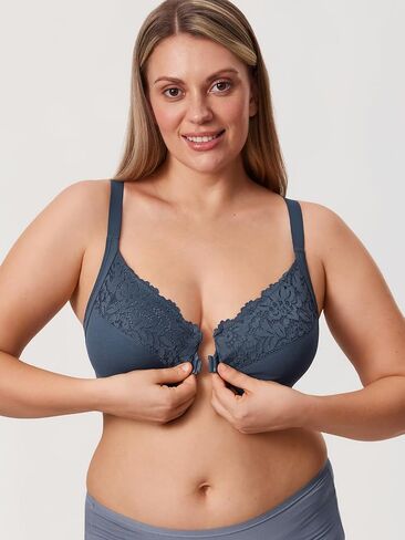 DELIMIRA Women's Front Closure Bras Posture Full Coverage Plus Size Lace Underwire Unlined Bra in Kuwait