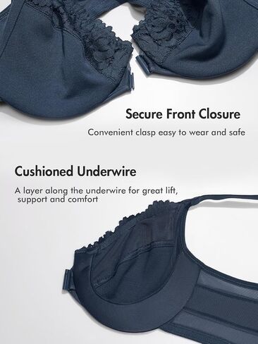 DELIMIRA Women's Front Closure Bras Posture Full Coverage Plus Size Lace Underwire Unlined Bra in Kuwait