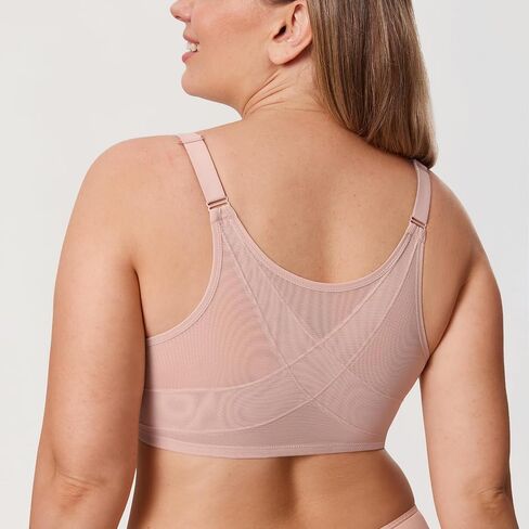 DELIMIRA Women's Front Closure Bras Posture Full Coverage Plus Size Lace Underwire Unlined Bra in Kuwait