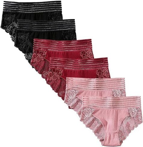 Lace Sexy Undies for Women Stretch Full Coverage Control High Waist Cheeky Top Panties 6 Pack S-4XL in Kuwait