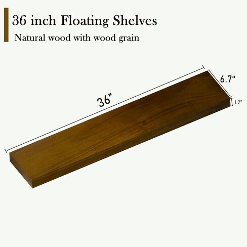 ROGMARS 36 Inches Long Walnut Floating Shelves,Rustic Solid Wood Farmhouse Wall Shelves with Invisible Brackets for Bathroom, Living Room, Bedroom, Kitchen Set of 2 in Kuwait