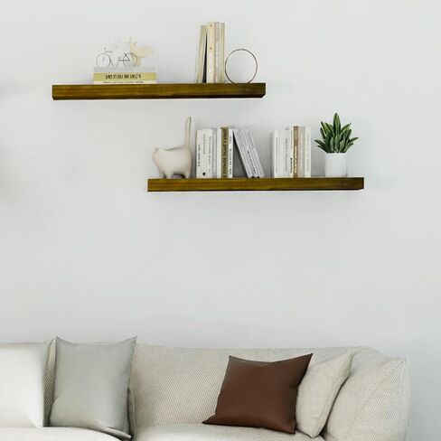 ROGMARS 36 Inches Long Walnut Floating Shelves,Rustic Solid Wood Farmhouse Wall Shelves with Invisible Brackets for Bathroom, Living Room, Bedroom, Kitchen Set of 2 in Kuwait