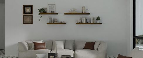 ROGMARS 36 Inches Long Walnut Floating Shelves,Rustic Solid Wood Farmhouse Wall Shelves with Invisible Brackets for Bathroom, Living Room, Bedroom, Kitchen Set of 2 in Kuwait