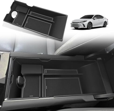 منظم وحدة التحكم المركزية Muslogy متوافق مع ملحقات Toyota Camry LE SE XLE XSE لعام 2025، صندوق تخزين متوسط ​​مع حامل عملات قابل للإزالة، صينية إدخال ملحقات ثانوية داخلية (أسود) in Kuwait