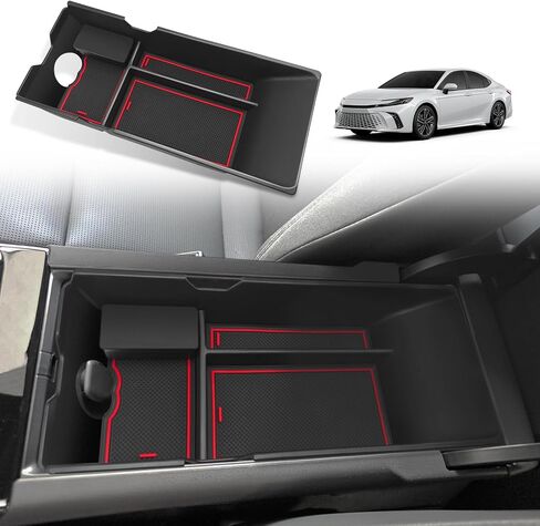 منظم وحدة التحكم المركزية Muslogy متوافق مع ملحقات Toyota Camry LE SE XLE XSE لعام 2025، صندوق تخزين متوسط ​​مع حامل عملات قابل للإزالة، صينية إدخال ملحقات ثانوية داخلية (أسود) in Kuwait