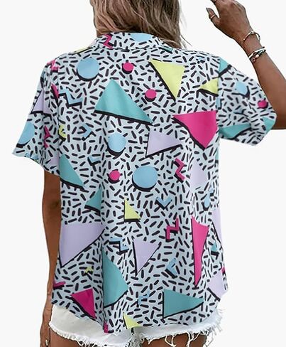 Women's 80s Short Sleeve T-Shirts Vintage Casual Button Down Shirts 80 90s Party Disco Hawaiian Party in Saudi Arabia