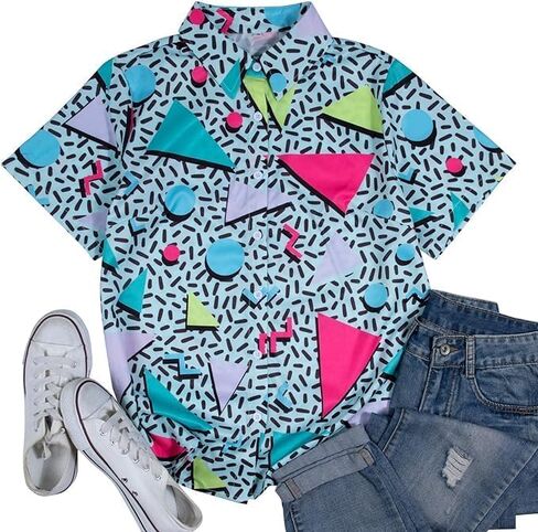 Women's 80s Short Sleeve T-Shirts Vintage Casual Button Down Shirts 80 90s Party Disco Hawaiian Party in Saudi Arabia