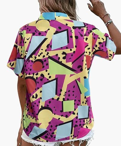 Women's 80s Short Sleeve T-Shirts Vintage Casual Button Down Shirts 80 90s Party Disco Hawaiian Party in Saudi Arabia