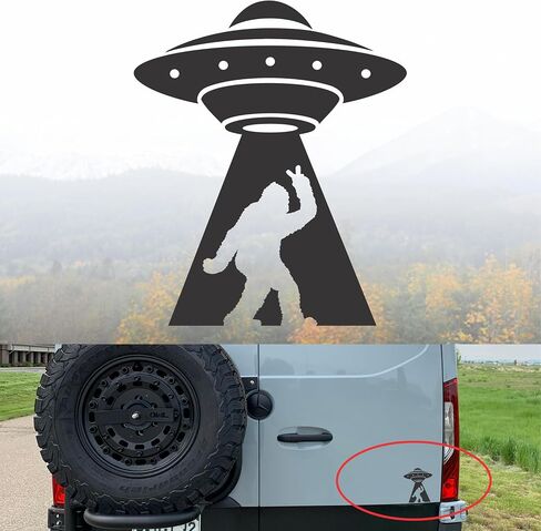 Sasquatch UFO Decal | Big Foot Peace Sign Alien Abduction Funny Vinyl Car Window/Laptop Sticker | White 6" Inch Vehicle Graphic | Car Van Truck Accessory for Conspiracy Theorists Cryptid Enthusiast in Saudi Arabia