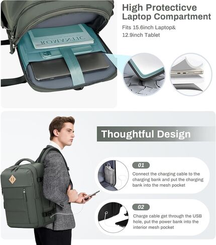 Travel Backpack for Men, 32L Expandable Carry On Flight Approved Backpack for Women 15.6inch Personal Item Travel Weekender Bag with Dry Wet Pocket, Green in Kuwait
