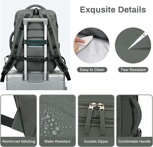 Travel Backpack for Men, 32L Expandable Carry On Flight Approved Backpack for Women 15.6inch Personal Item Travel Weekender Bag with Dry Wet Pocket, Green in Kuwait