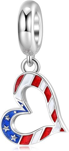 USA Flag Charm 925 Sterling Silver Heart Charm Butterfly Sun Moon Star Love Anniversary Charm for Pandora Charm Bracelet in Kuwait