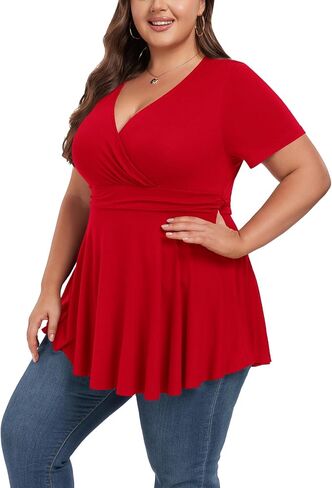 Women's Plus Size Tops Elegant Work Business Short Sleeve Empire Waist Blouses Tunics Babydoll Flowy Shirt in Saudi Arabia