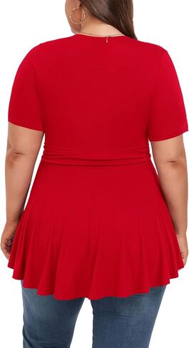 Women's Plus Size Tops Elegant Work Business Short Sleeve Empire Waist Blouses Tunics Babydoll Flowy Shirt in Saudi Arabia