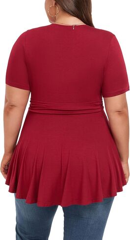 Women's Plus Size Tops Elegant Work Business Short Sleeve Empire Waist Blouses Tunics Babydoll Flowy Shirt in Saudi Arabia