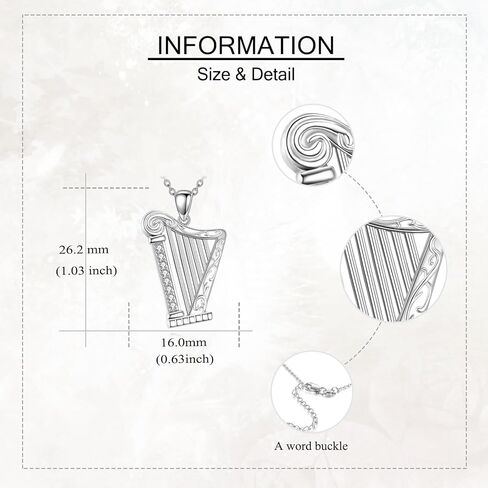 URONE Instrument Necklace 925 Sterling Silver French Horn/Harp/Violin/Drum/Trumpet Pendant Music Instrument Jewelry Gifts For Women in Kuwait