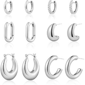 Gold Hoop Earrings for Women, 6 Pairs 14k Gold Plated Huggie Hoops Earrings Set for Women Hypoallergenic, Lightweight Chunky Gold Twisted Hoop Earrings for Women Trendy Jewelry Gifts.