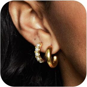 Gold Hoop Earrings for Women Trendy 14K Gold Silver Plated Huggie Earring Sets for Multiple Piercing Dainty Hypoallergenic Cartilage Earring Stack Diamond Cubic Zirconia Pack Jewelry Gifts