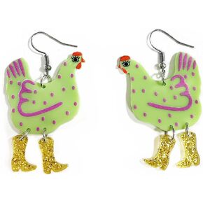 Cute Acrylic Animal Drop Earrings Colorful Boots Chicken Hen Dinosaur Lovely Panda with Bamboos Funny Animal Dangle Earrings For Women Christams Birthday Gift