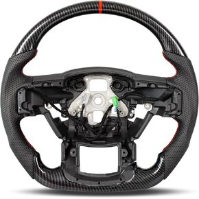 Heated Steering Wheel for Raptor 2015-2020 Hydro-Dip Carbon Fiber Steering Wheel D-shaped Flat-bottom Preforated Leather Grip Hand-Stitched Compatible with Raptor with Paddle Shifters