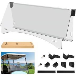 10L0L Golf Cart Windshield Fits Club Car Precedent Gas or Electric(04-Up), Replacement Fold Down Club Car Windshield for Front Window with Clear View Clear to Shield UV Ray Foldable