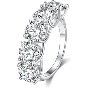 5ct Moissanite Engagement Wedding Ring for Women, 5 Stones 925 Sterling Silver D Color VVS Moissanite Promise Ring with Certificate of Authenticity