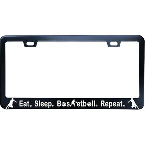 Eat Sleep Tennis Repeat License Plate Frame - 12" x 6" Novelty Tag Black Stainless Steel Car License Plate Frame Holder for US/CA Vehicles 2 Holes and Screws