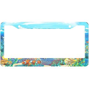 HOSNYE The Coral Reef License Plate Frame Ocean Animal Fish Beach Metal License Plate Cover Front Plates Frames Car Tag Frame for Women Men US Vehicles Standard