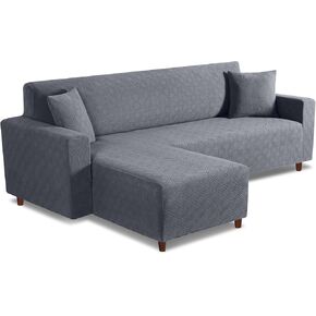 VANSOFY Couch Cover L Shape Washable Sofa Cover 1-Piece L Shape Sofa Slipcover Furniture Protector Stretch Couch Slipcover with 2Pcs Pillowcases(Right Facing L Shape Cover, Dark Gray)