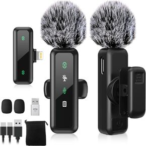 Wireless Lavalier Microphone for iPhone iPad,Mini Microphone for iPhone with Noise Cancelling,lapel microphone wireless for Content Creator Video Recording, Streaming, Vlogging (Lighting Only)