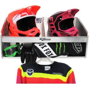 Pit Posse 448 Trailer Cabinet Helmet Bay Double Mount with Shelf - Made in USA - Enclosed Race Trailer Shop Garage Aluminum Organizer - Motorcycle Bike Helmet Storage (Silver)
