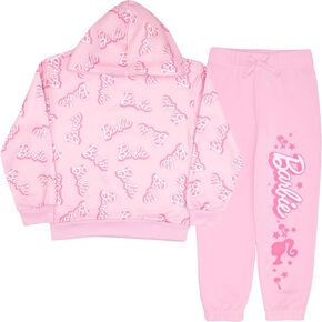 Barbie Girl's 2-Piece Fleece Matching Set Logo Graphic Print - Pullover Hooded Sweatshirt and Joggers Bundle for Kids