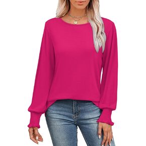 Saloogoe Womens Tunic Tops Long Ruffle Sleeve Shirts for Women Casual Loose Blouses Fashion 2024