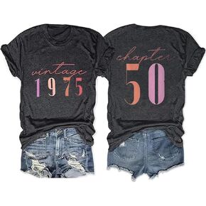 50th Birthday Gift for Women Vintage 1975 Shirt Letter Print Retro Party Tops Casual Short Sleeve Tee