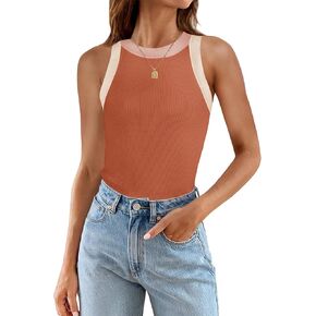 قمصان نسائية صيفية بدون أكمام من ZESICA، قمصان كاجوال مضلعة برقبة عالية وظهر نحيف in Kuwait