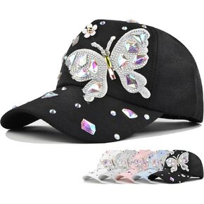 Bling Butterfly Bee Baseball Cap for Women,Shiny Studded Rhinestone Adjustable Sparkling Baseball Hat Shiny Baseball Cap