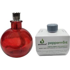PoGo Red Glass Nano Catalytic Drift Diffuser Fragrance Lamp and Airceuticals Peppermint Essential Oil Bundle - Aromatherapy Diffuser for Office - Daily Care Essentials - Long Lasting & Easy to Use